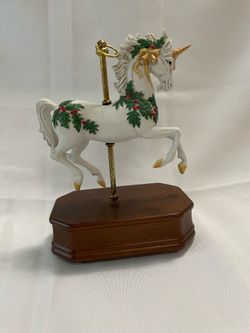 1980’s Porcelain Carousel Holly Unicorn Music Box