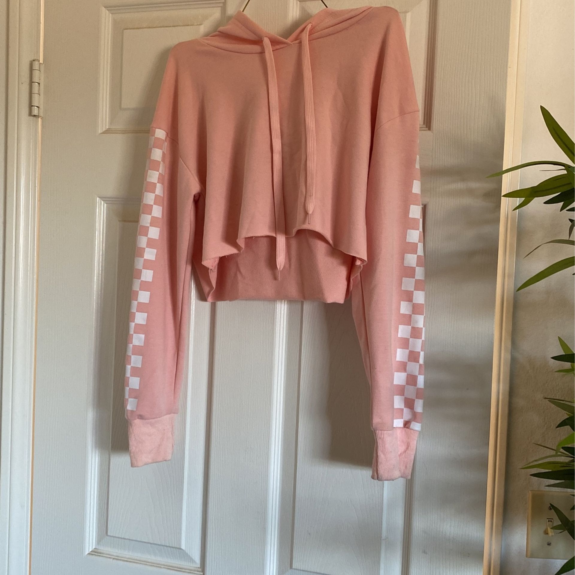 pink and checkers cropped hoodie