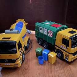 Toy Trucks: Garbage Truck and Cement Mixer Truck