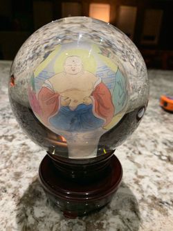 Chinese Inside-Painted Rotating Glass Globe on Stand - 6”