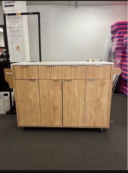 New Wooden Kitchen Island w/ Drop Leaf Countertop & Wheels Portable Rolling Island and power outlet
