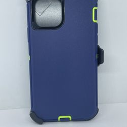For iPhone 12 / 12 Pro Navy Blue With Green Case With Belt Clíp 