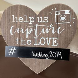 Wooden Decorating Heart Shaped Sign- Please Note You Can Write On It With Chalk To Customize Your Hashtag