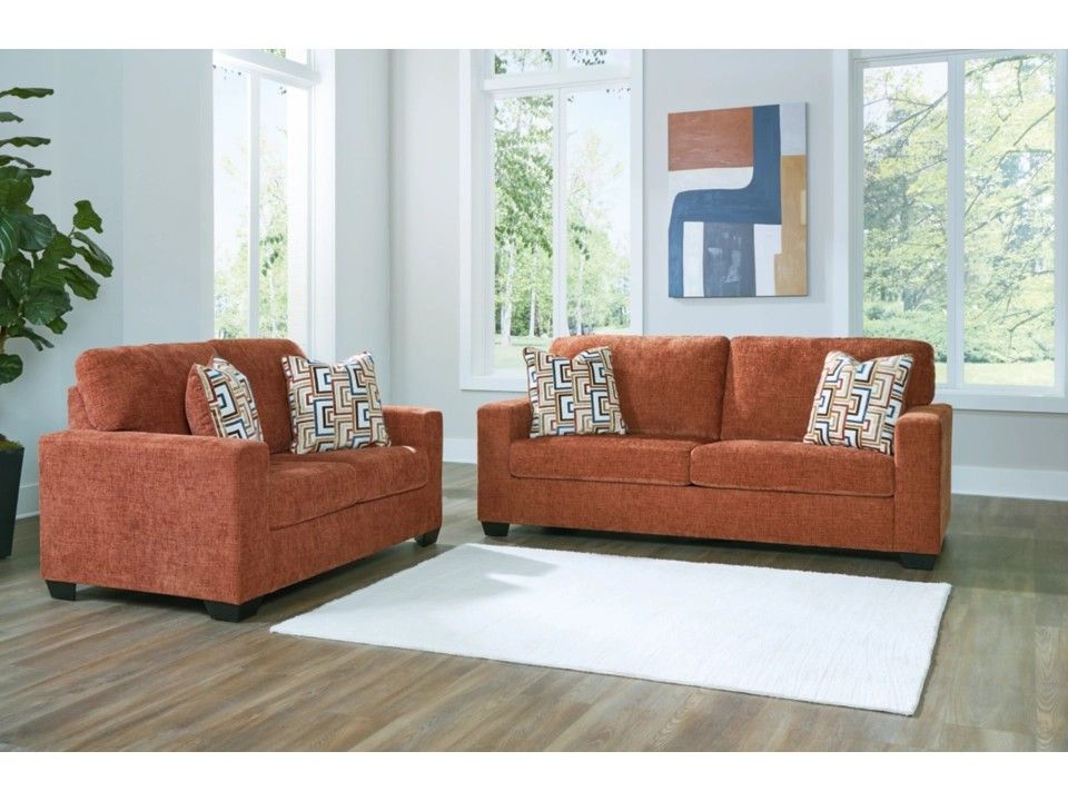 Orange Fabric Sofa And Loveseat