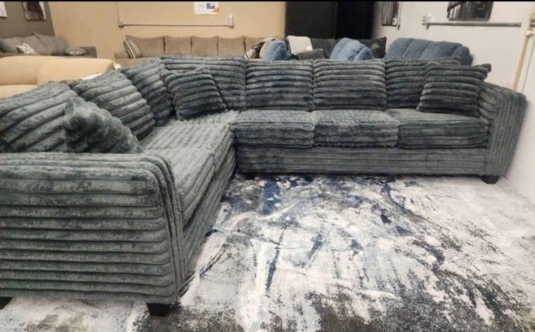 Brand New Byers Market Thick Gunmetal Grey Corduroy 2pc Sectionals *UPGRADED, SOFTEST FABRIC EVER*