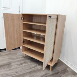 Brand NEW Shoe Storage Cabinet 5-Tier with Rattan Door and Adjustable Shelves
