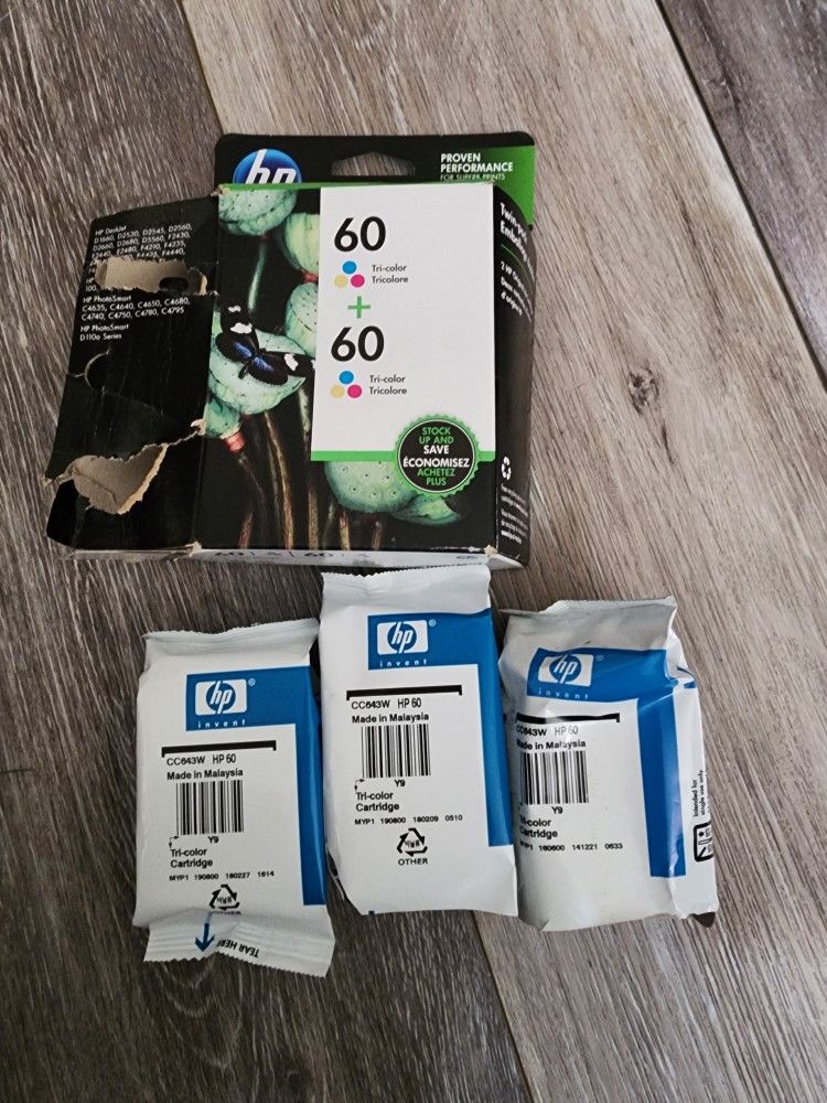 Genuine HP #60 Tri Color Printer Cartridges (3 Total Take All)