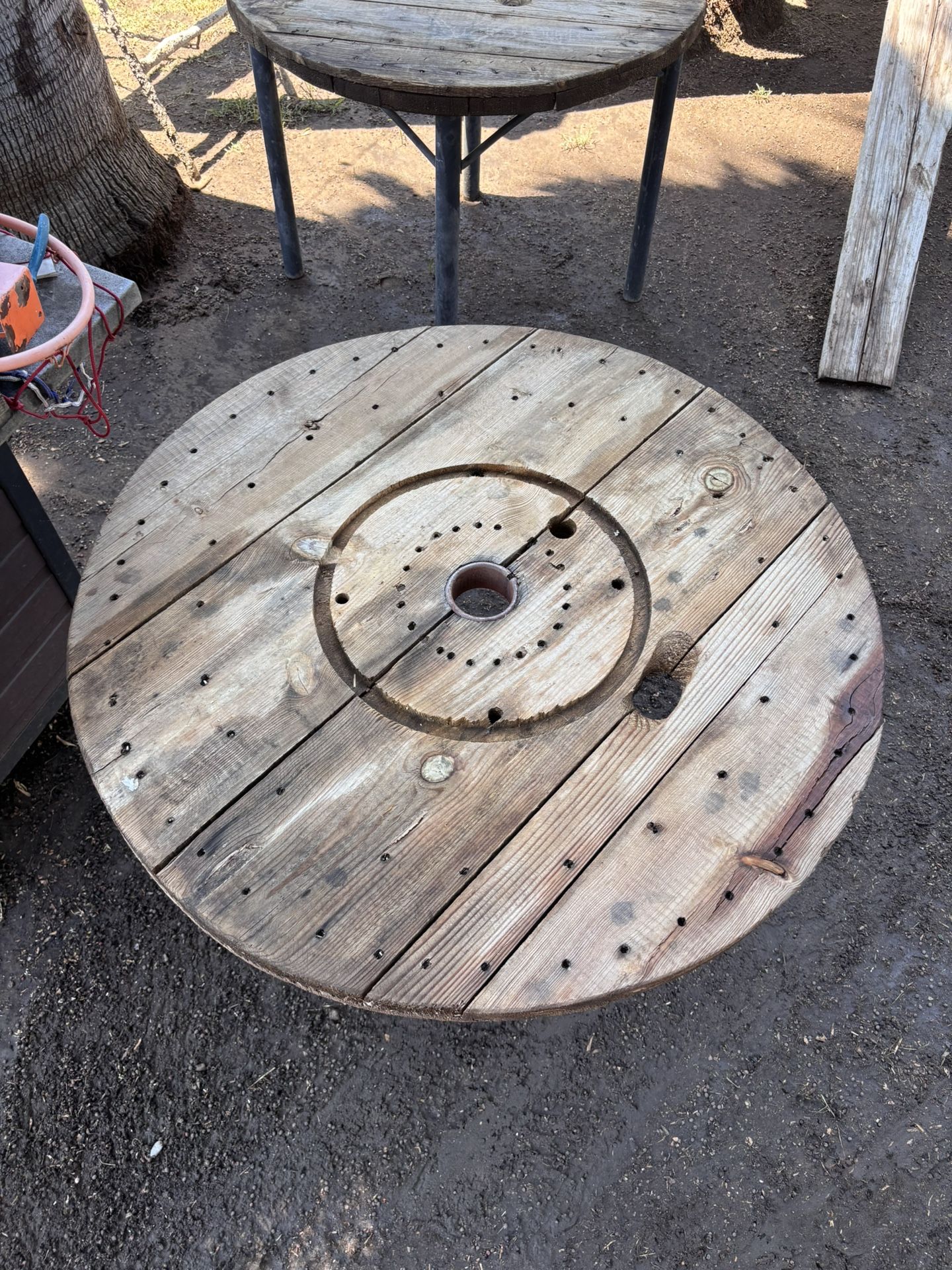 Spool Table Top Table With Iron Base