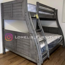 Twin/Full Antique Gray Hoover Collection Bunk bed w. Orthopedic Mattresses Included 