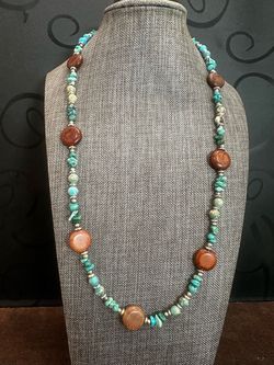 Turquoise and Brown Jasper Beaded Necklace - Elegant Women’s Jewelry