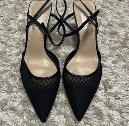 Black Mesh Pointed-Toe Strappy Heels