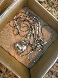 Vintage Engraved Sterling Silver Puffy Heart Pendant (With Bonus 28" Chain)