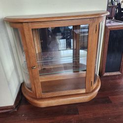 VINTAGE 90s Amish Handmade Lighted Curio Cabinet W Curved Glass