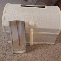 Envelope holder and pen on heart shaped stand. Perfect for wedding, baptism/ christening etc recptions