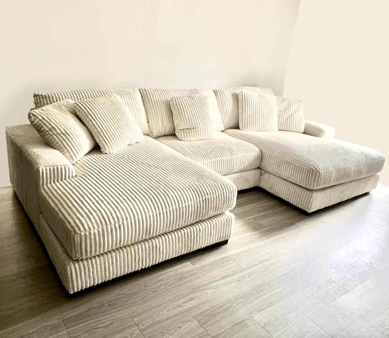 Super Soft Cream Beige Corduroy Sectional Couch