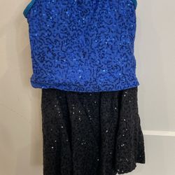 Sequins, Blue Top, And Black Skirt set Girls 5-7