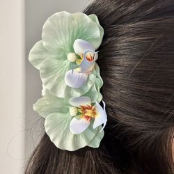 Green Orchid Flower Hair Claw Clip