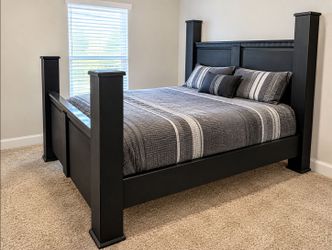 Black Wood Four-Poster Queen Size Bed Frame