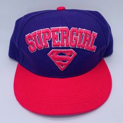 Supergirl DC Comics Six Flags Unisex Teen Adult Snapback Hat Adjustable Cap Pink Purple USED