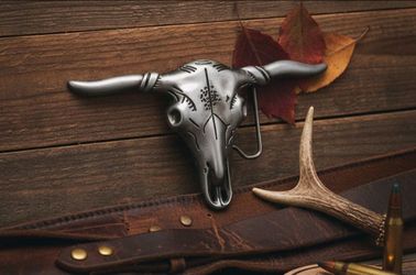 Bull skull Longhorn Texas Rodeo Cowboy Western steer Belt Buckle. SHIPPING AVAILABLE