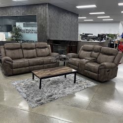 Recliner Set Of 2pc, Loveseat Sofa + 3-Seater Couch