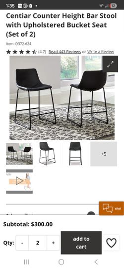 Ashley Centiar Counter Height Bar Stool with Upholstered Bucket Seat (Set of 2)