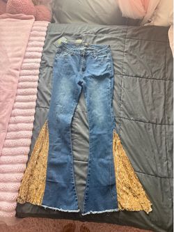 Flare Jeans with Gold Sequin Panels