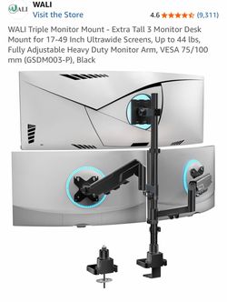 WALI Triple Monitor Mount - Extra Tall 3 Monitor Desk Mount for 17-49 Inch Ultrawide Screens, Up to 44 lbs, Fully Adjustable Heavy Duty Monitor Arm, V
