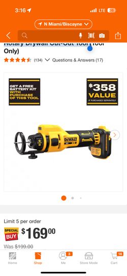 XR 20V Lithium-Ion Cordless Rotary Drywall Cut-Out Tool 