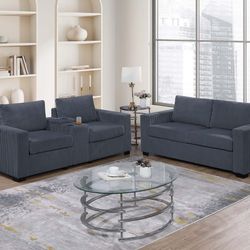 2-Piece Sofa Set Sofa + Loveseat + Cup Holders + Console + Charging Station