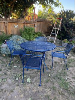Blue Metal Patio Table and Chair Set