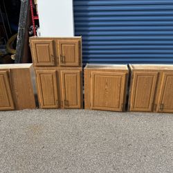 Used Kitchen Cabinets  From Right to Left  33” wide  12” deep  30” tall   27” wide  12” deep  30” tall   30” wide  12” deep  30” tall   30” wide  12” 