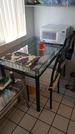 IKEA glass TOP metal dining table with 4 metal chairs
