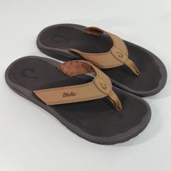 OluKai 'Ohana Beach Flip Flop/Thong/ Sandals Shoes Tan/Dark Java Men's 13 NWOB