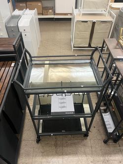 VASAGLE 24" Bar Cart Black Large Home Bar Serving Cart w/ 3-Tier Mirrored Shelves - Black