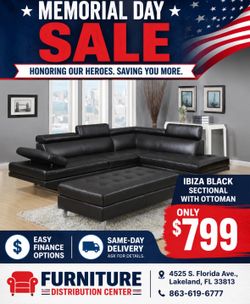 Memorial day sale. Ibiza black sectional ottoman only $799. Easy finance option. Same-day delivery.