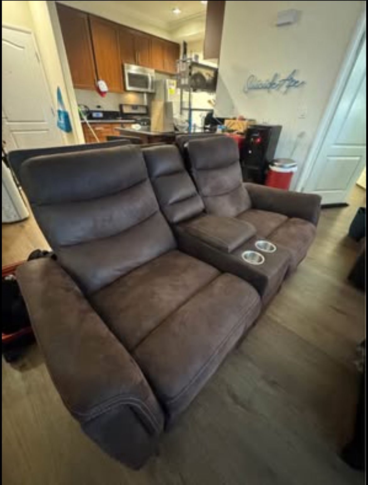 2-Piece Tufted Brown Reclining Couch Set – Like New! Super Comfy w/ Cup Holders –can be sold separate or together