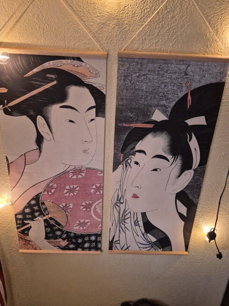 2 Geisha Scroll Wall Art Decor