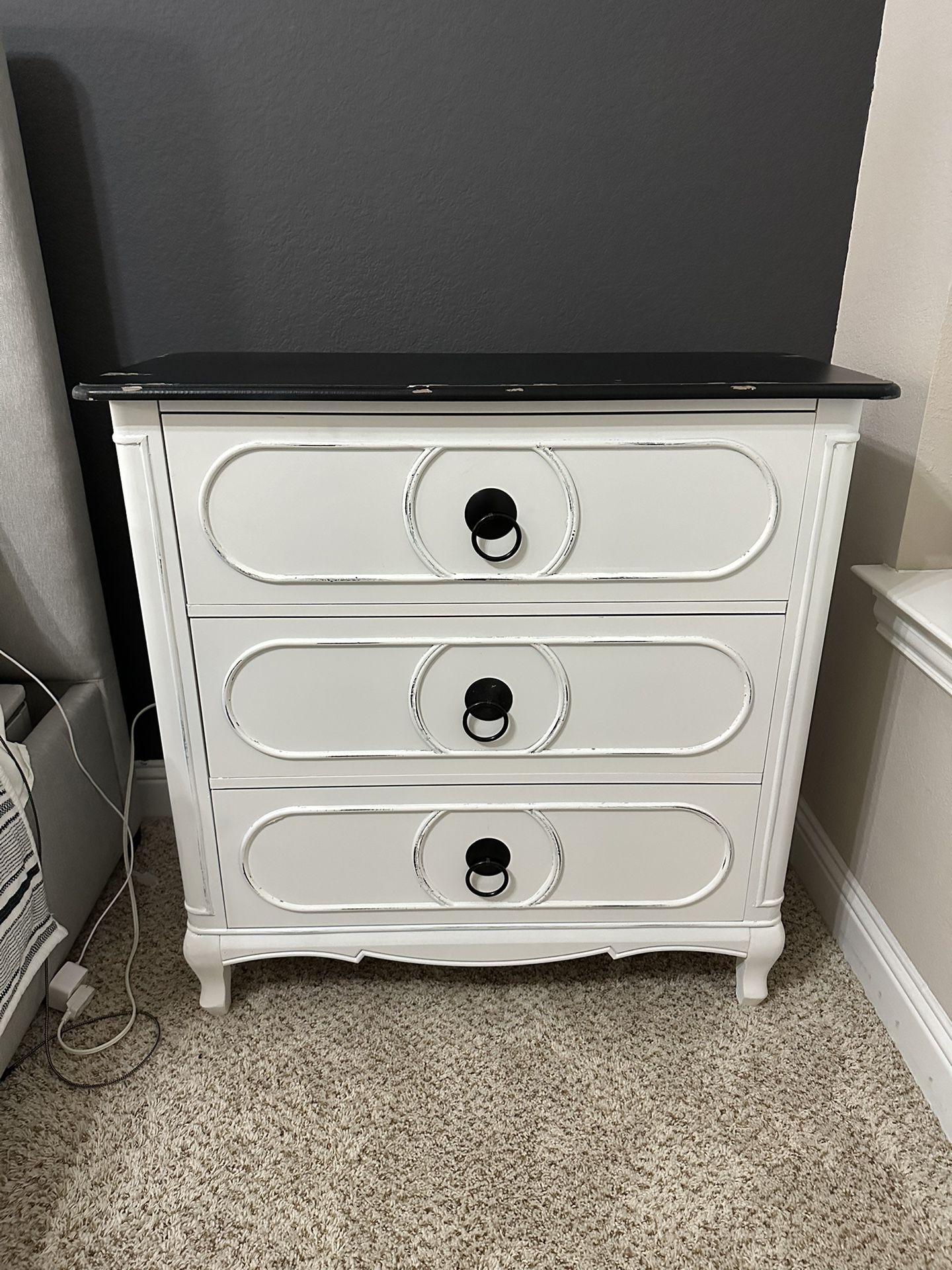 Two White & Black 3 Drawer Chests - MAKE ME AN OFFER