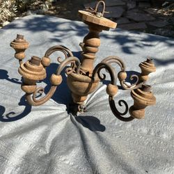 Rustic Wrought Iron  and Wood Chandelier