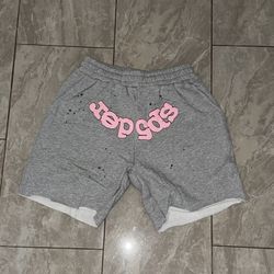 SP5DER OG Web Logo Sweat Shorts in the Heather Grey colorway. 