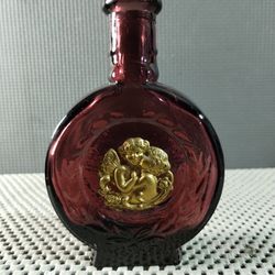 Vintage Rare Golden Angels Ruby Red Mini Glass Bottle
