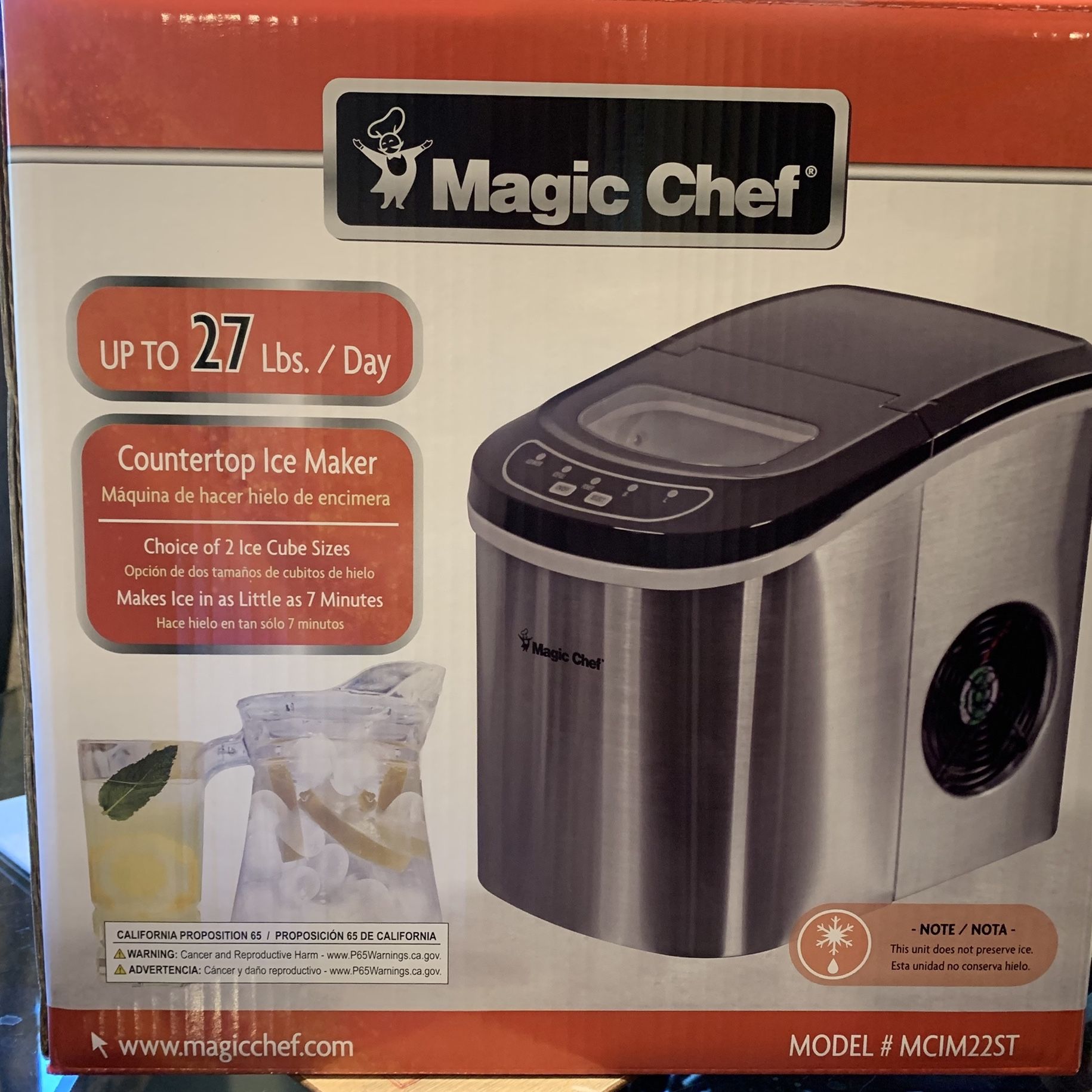 Magic Chef 27 lbs Portable Ice Maker Stainless MCIM22ST