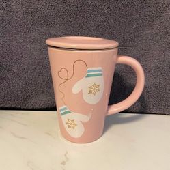Davids Tea Nordic infuser Mug with lid pink mittens 