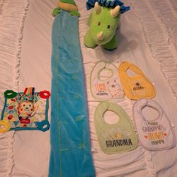 Baby Boys Bundle Dinosaur Stuffed Animal Toy Nuby Teether Bibs & Frog Hanging 🐸 