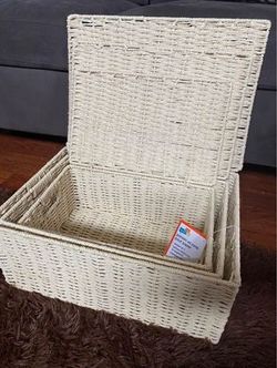 New $57.99 Honey-Can-Do 3-Piece Paper Rope Cord Hinged Lid Basket Set, Natural Beige