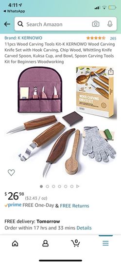 11pcs Wood Carving Tools Kit-K KERNOWO Wood Carving Knife Set with Hook Carving, Chip Wood, Whittling Knife Carved Spoon, Kuksa Cup, and Bowl, Spoon