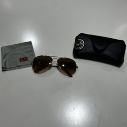 Ray Ban Aviator Sunglasses - Gold/Brown with Case & Cloth 