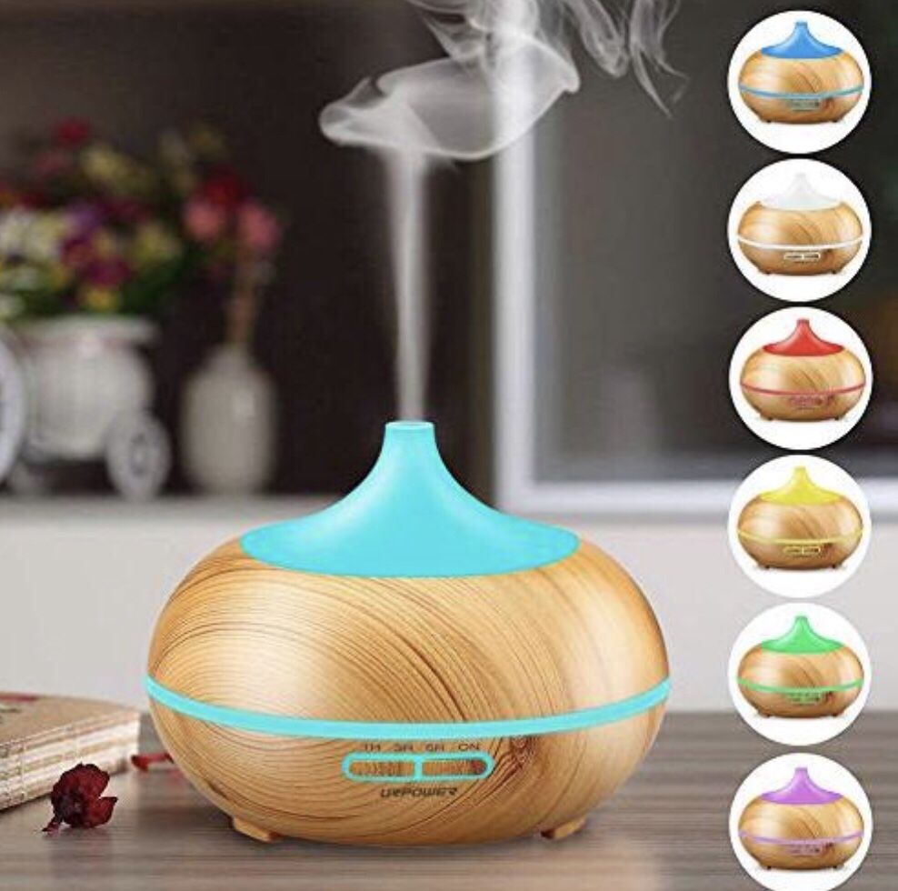 NEW Aromatherapy Essential Oil Diffuser, URPOWER 300ml Wood Grain Ultrasonic Cool Mist Whisper-Quiet Humidifier with Color LED Lights Changing