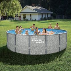 Summer Waves 16 ft Natural Rattan Print Elite Frame Round Above Ground Swimming Pool $995.00 (2.9) 13 reviews